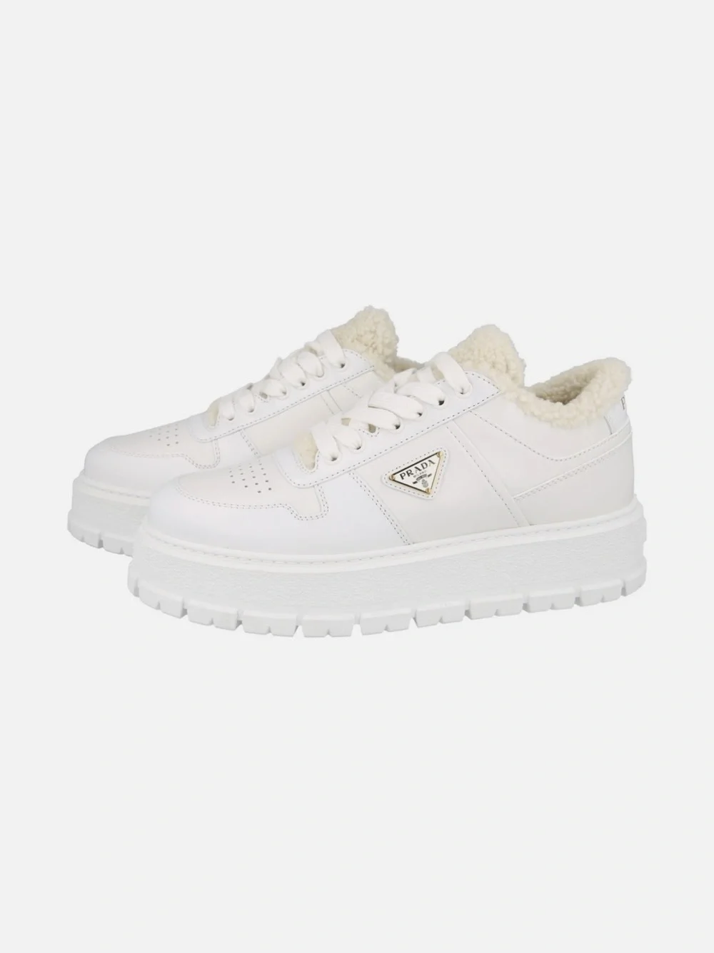PRADA Downtown Shearling-Lined Leather Platform Sneakers